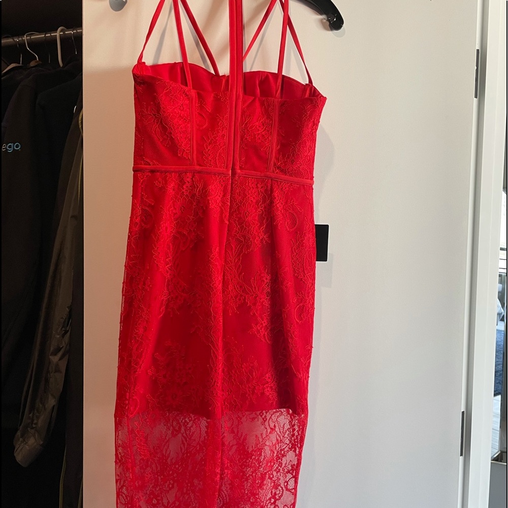 Red bustier dress with lace sheer hem - new with tags